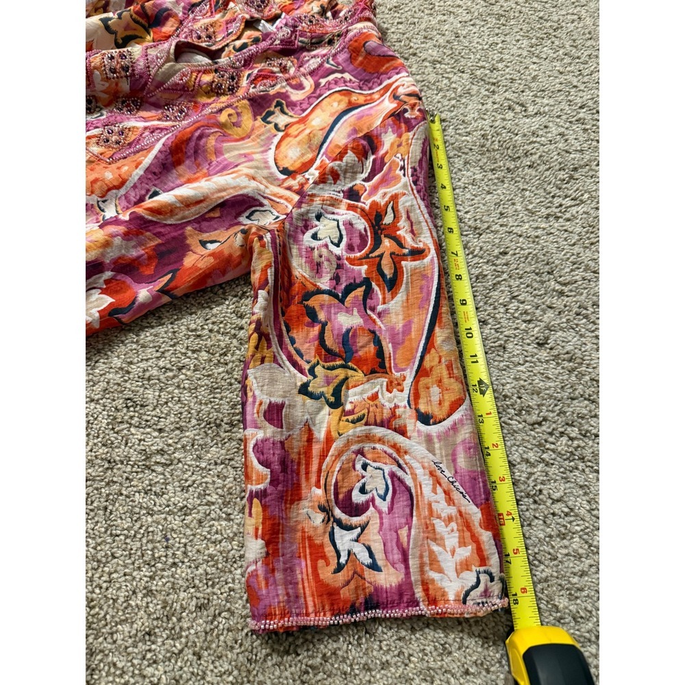 Chicos Tunic Top boho blouse Beaded Paisley Print Women Size L - Picture 11 of 13